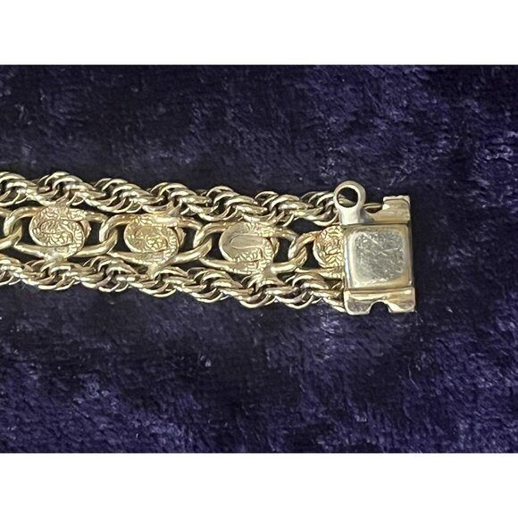 Winard 12K GF Gold Filled Yellow Double Rope Chain Bracelet Medallion 7” 18g - Picture 5 of 12